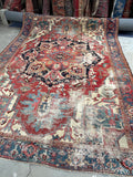 8'8 x 12'2 Antique Persian Serapi with Teal border #2655A / Large Vintage Rug - Blue Parakeet Rugs