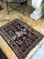 2' x 2'9 love worn Persian Lilihan rug mat / small antique rug - Blue Parakeet Rugs