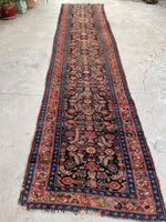 3'2 x 14'2 Worn Antique Persian runner #2267 / 3x14 Vintage Runner - Blue Parakeet Rugs