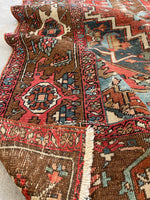 8'7 x 10' Square tribal Serapi rug #2109 / 9x10 Vintage Rug - Blue Parakeet Rugs