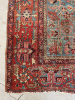 8'4 x 11'6 Antique Persian Heriz Serapi on French blue ground #2457 / 9x12 Heriz Serapi - Blue Parakeet Rugs