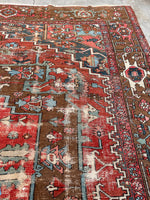 8'7 x 10' Square tribal Serapi rug #2109 / 9x10 Vintage Rug - Blue Parakeet Rugs