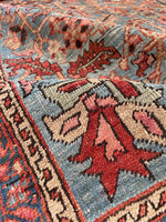 8'4 x 11'6 Antique Persian Heriz Serapi on French blue ground #2457 / 9x12 Heriz Serapi - Blue Parakeet Rugs