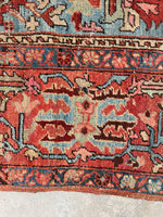 8'4 x 11'6 Antique Persian Heriz Serapi on French blue ground #2457 / 9x12 Heriz Serapi - Blue Parakeet Rugs