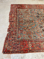 8'4 x 11'6 Antique Persian Heriz Serapi on French blue ground #2457 / 9x12 Heriz Serapi - Blue Parakeet Rugs