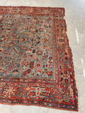 8'4 x 11'6 Antique Persian Heriz Serapi on French blue ground #2457 / 9x12 Heriz Serapi - Blue Parakeet Rugs