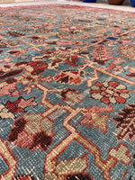 8'4 x 11'6 Antique Persian Heriz Serapi on French blue ground #2457 / 9x12 Heriz Serapi - Blue Parakeet Rugs