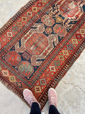 3'7 x 9' Antique Lenkoran Caucasian runner #1260 / 4x9 Vintage Runner - Blue Parakeet Rugs