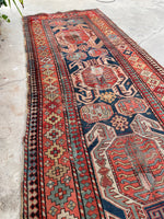 3'7 x 9' Antique Lenkoran Caucasian runner #1260 / 4x9 Vintage Runner - Blue Parakeet Rugs