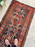 3'7 x 9' Antique Lenkoran Caucasian runner #1260 / 4x9 Vintage Runner - Blue Parakeet Rugs