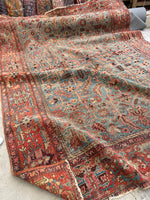 8'4 x 11'6 Antique Persian Heriz Serapi on French blue ground #2457 / 9x12 Heriz Serapi - Blue Parakeet Rugs