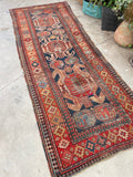 3'7 x 9' Antique Lenkoran Caucasian runner #1260 / 4x9 Vintage Runner - Blue Parakeet Rugs