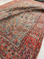 8'4 x 11'6 Antique Persian Heriz Serapi on French blue ground #2457 / 9x12 Heriz Serapi - Blue Parakeet Rugs