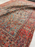 8'4 x 11'6 Antique Persian Heriz Serapi on French blue ground #2457 / 9x12 Heriz Serapi - Blue Parakeet Rugs