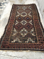 3'4 x 6'2 Antique Baluch Rug / tribal rug - Blue Parakeet Rugs