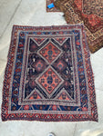 4'5 x 5' Antique nomadic wool rug #1261 / 4x5 Vintage Rug - Blue Parakeet Rugs