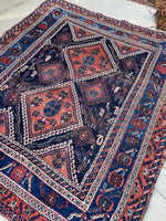 4'5 x 5' Antique nomadic wool rug #1261 / 4x5 Vintage Rug - Blue Parakeet Rugs