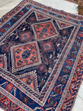 4'5 x 5' Antique nomadic wool rug #1261 / 4x5 Vintage Rug - Blue Parakeet Rugs