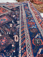 4'5 x 5' Antique nomadic wool rug #1261 / 4x5 Vintage Rug - Blue Parakeet Rugs