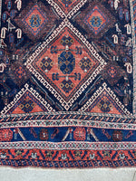 4'5 x 5' Antique nomadic wool rug #1261 / 4x5 Vintage Rug - Blue Parakeet Rugs