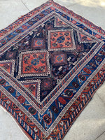 4'5 x 5' Antique nomadic wool rug #1261 / 4x5 Vintage Rug - Blue Parakeet Rugs