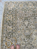 7'10 x 10'4 Antique Ivory ground Mahal rug #1959ML / 8x10 Vintage Rug - Blue Parakeet Rugs