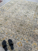 7'10 x 10'4 Antique Ivory ground Mahal rug #1959ML / 8x10 Vintage Rug - Blue Parakeet Rugs