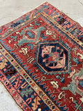 2'11 x 3'8 Antique Persian Heriz rug #1961ML / 3x4 Vintage Rug - Blue Parakeet Rugs