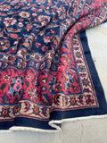 11' x 17'1 Navy Blue Palatial Antique Turkish rug #2193 / 11x17 Vintage Rug - Blue Parakeet Rugs