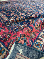 11' x 17'1 Navy Blue Palatial Antique Turkish rug #2193 / 11x17 Vintage Rug - Blue Parakeet Rugs