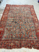 8'4 x 11'6 Antique Persian Heriz Serapi on French blue ground #2457 / 9x12 Heriz Serapi - Blue Parakeet Rugs