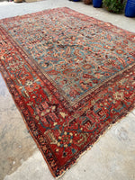 8'4 x 11'6 Antique Persian Heriz Serapi on French blue ground #2457 / 9x12 Heriz Serapi - Blue Parakeet Rugs