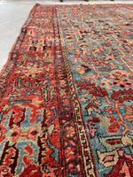 8'4 x 11'6 Antique Persian Heriz Serapi on French blue ground #2457 / 9x12 Heriz Serapi - Blue Parakeet Rugs