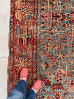 8'4 x 11'6 Antique Persian Heriz Serapi on French blue ground #2457 / 9x12 Heriz Serapi - Blue Parakeet Rugs