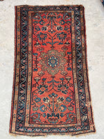 2'4 x 4' Antique coral scatter rug #2113 / 2x4 Vintage Rug - Blue Parakeet Rugs