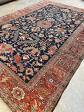 9' x 12'3 Antique Navy Blue Heriz #2650 / 9x12 navy antique rug - Blue Parakeet Rugs