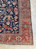 9' x 12'3 Antique Navy Blue Heriz #2650 / 9x12 navy antique rug - Blue Parakeet Rugs