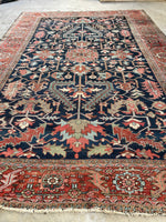 9' x 12'3 Antique Navy Blue Heriz #2650 / 9x12 navy antique rug - Blue Parakeet Rugs