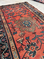 2'4 x 4' Antique coral scatter rug #2113 / 2x4 Vintage Rug - Blue Parakeet Rugs