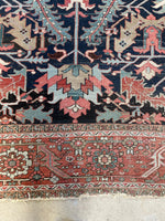 9' x 12'3 Antique Navy Blue Heriz #2650 / 9x12 navy antique rug - Blue Parakeet Rugs