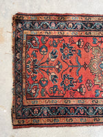 2'4 x 4' Antique coral scatter rug #2113 / 2x4 Vintage Rug - Blue Parakeet Rugs