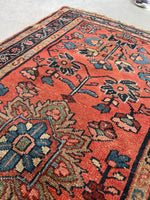 2'4 x 4' Antique coral scatter rug #2113 / 2x4 Vintage Rug - Blue Parakeet Rugs