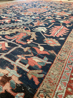 9' x 12'3 Antique Navy Blue Heriz #2650 / 9x12 navy antique rug - Blue Parakeet Rugs