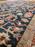 9' x 12'3 Antique Navy Blue Heriz #2650 / 9x12 navy antique rug - Blue Parakeet Rugs