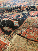 9' x 12'3 Antique Navy Blue Heriz #2650 / 9x12 navy antique rug - Blue Parakeet Rugs