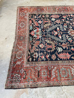 9' x 12'3 Antique Navy Blue Heriz #2650 / 9x12 navy antique rug - Blue Parakeet Rugs