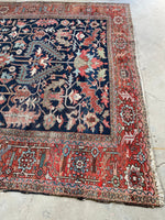 9' x 12'3 Antique Navy Blue Heriz #2650 / 9x12 navy antique rug - Blue Parakeet Rugs