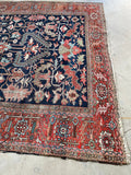 9' x 12'3 Antique Navy Blue Heriz #2650 / 9x12 navy antique rug - Blue Parakeet Rugs