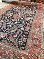 9' x 12'3 Antique Navy Blue Heriz #2650 / 9x12 navy antique rug - Blue Parakeet Rugs