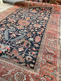 9' x 12'3 Antique Navy Blue Heriz #2650 / 9x12 navy antique rug - Blue Parakeet Rugs